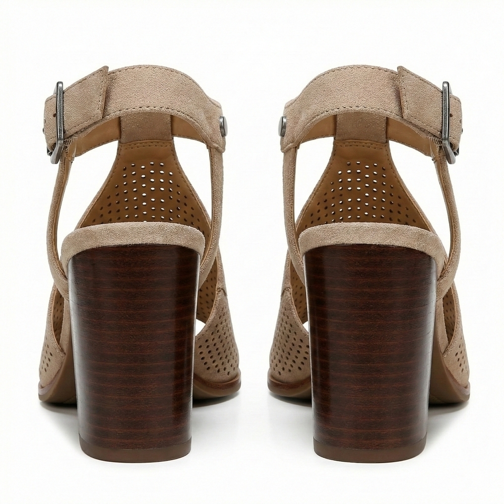 Franco Sarto Tan Perforated Chunky Heel Heels - Picture 3 of 8